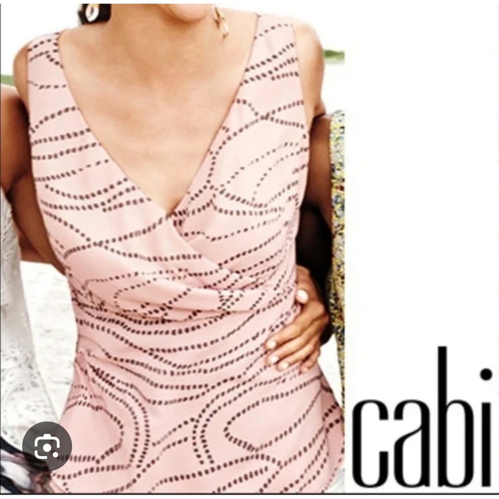 Cabi Pink Sophia V-Neck Peplum Tank Top Gray Dots Size 6 273